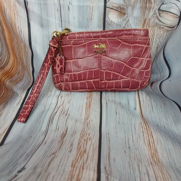 Coach Handbags - Coach Madison Raspberry Pink Leather, Croccodile Embossed Wristlet.